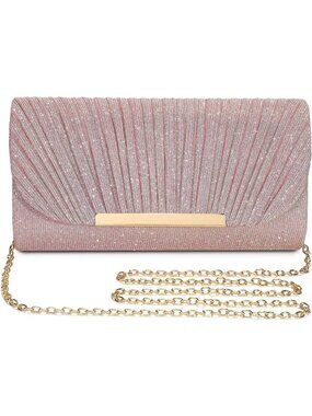 Women's Rose Gold Clutch Purse Formal Evening Bag Wedding Party Handbag